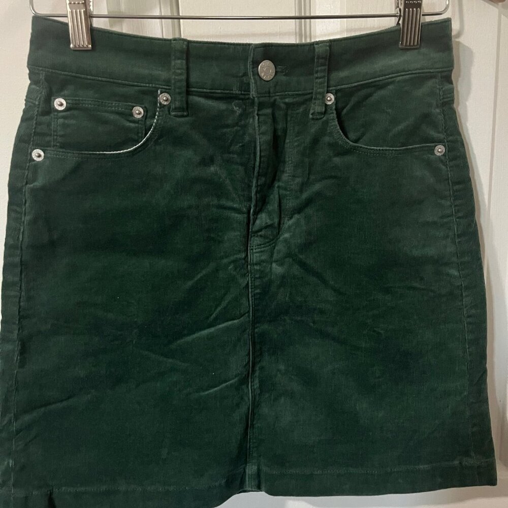 NWT J Crew Women's Corduroy Mini Skirt, Size 0, Forest Floor Green